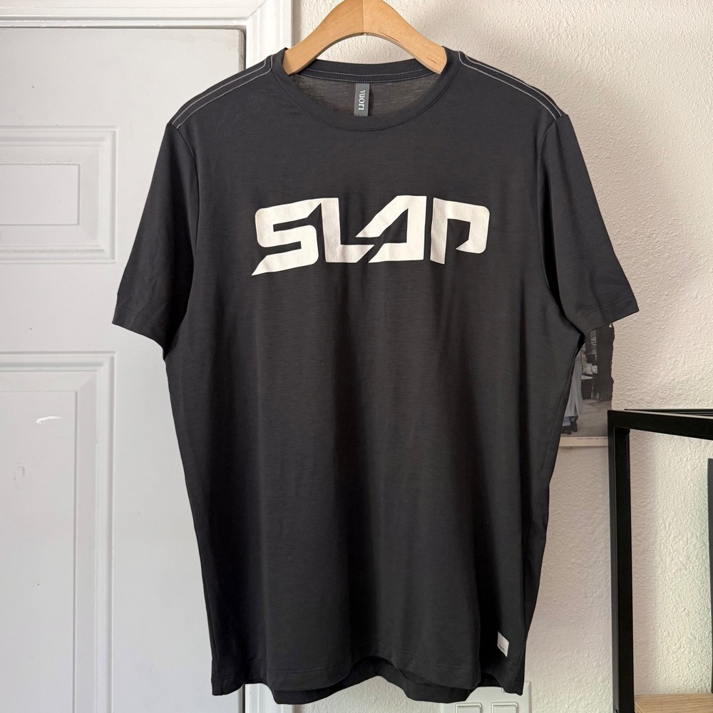 VUORI black slap text font crew neck athletic knit short sleeve tee t-shirt